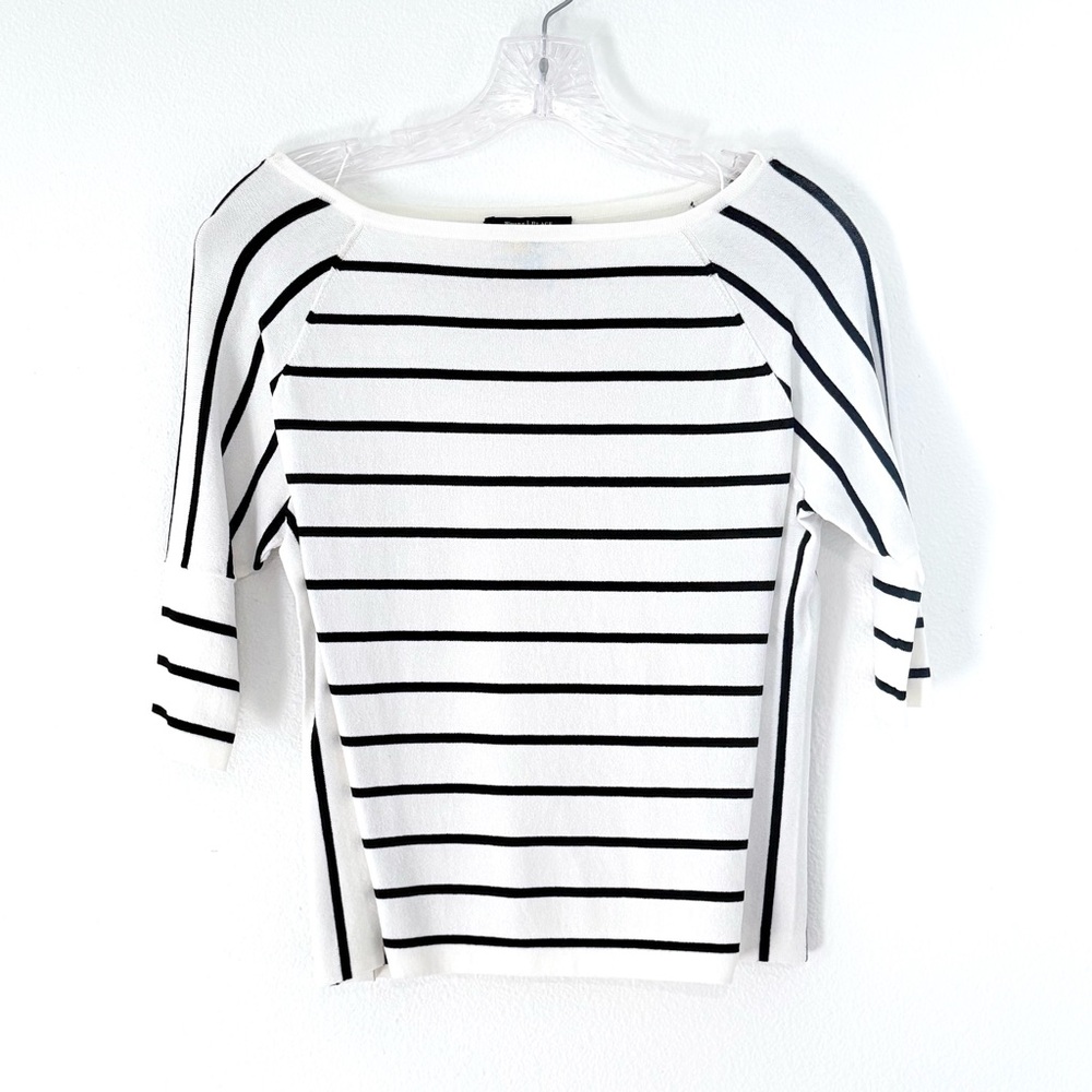 WHITE HOUSE | BLACK MARKET | Nautical Black & White Striped Off-Shoulder Top
